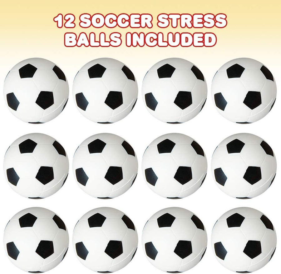 Soccer Stress Relief Foam Balls for Kids, Set of 12, Sports Squeezable Anxiety Relief Balls, Idea, Party Favors, Goodie Bag Fillers for Boys and Girls