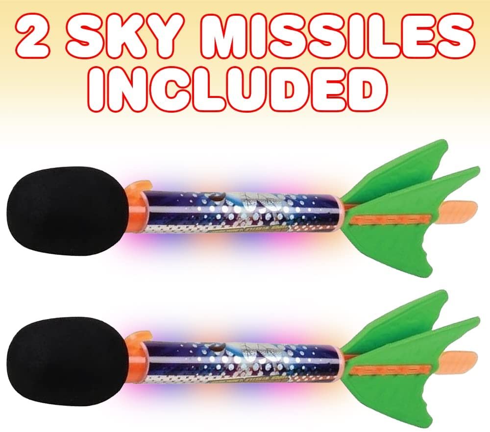 ArtCreativity Light Up Sky Missiles for Kids, Set of 2, Flying Toys for Kids with Rubber Launcher, Lights and Whistling Sounds, Camping, Lawn and Backyard Toys, Outdoor Games for Boys and Girls