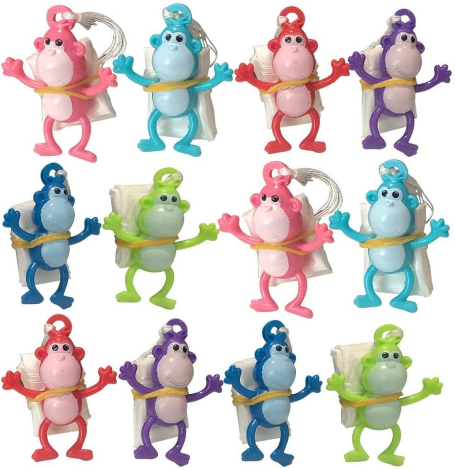 Mini Monkey Paratroopers with Parachutes, Pack of 12, Vinyl Parachute Toys in Assorted Colors, Durable Plastic Guys Playset, Fun Zoo Animal Themed Party Favors for Boys and Girls