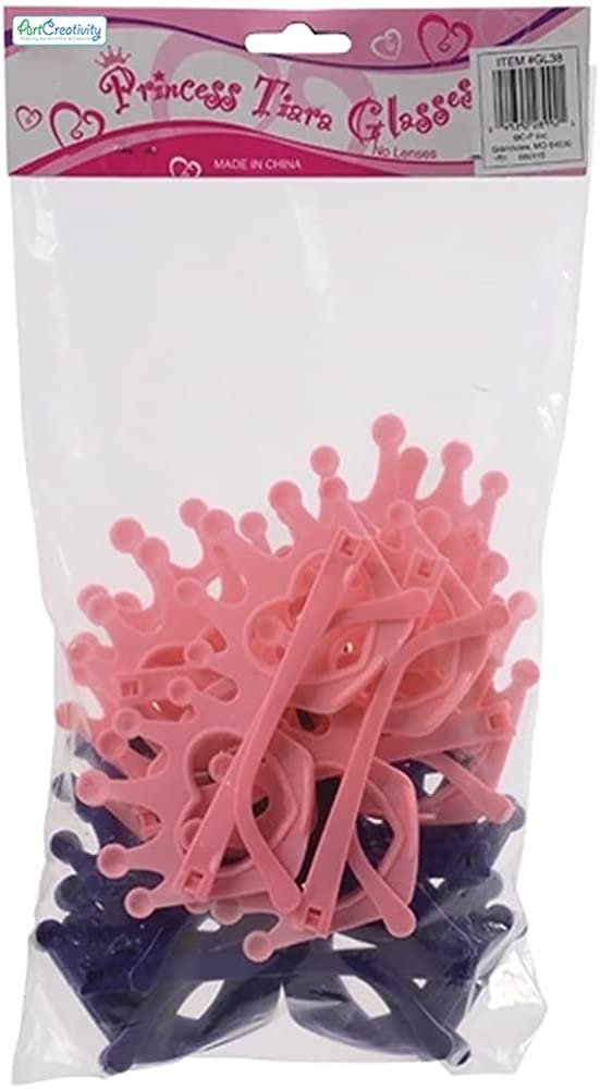 Princess Tiara Glasses, Set of 12, Princess Dress Up Accessories in Purple and Pink, Princess Party Favors for Girls and Boys, Great as Decorations and Pretend Play