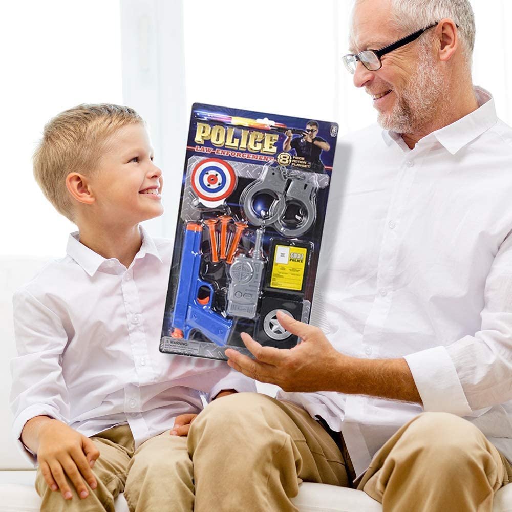 Police Dart Launcher Set for Kids, Police Pretend Play Set with 1 Toy Gun, 3 Darts, 1 Mini Target, 1 Radio, 1 Handcuffs, and 1 ID, Best Police Accessories Birthday Gift for Kids