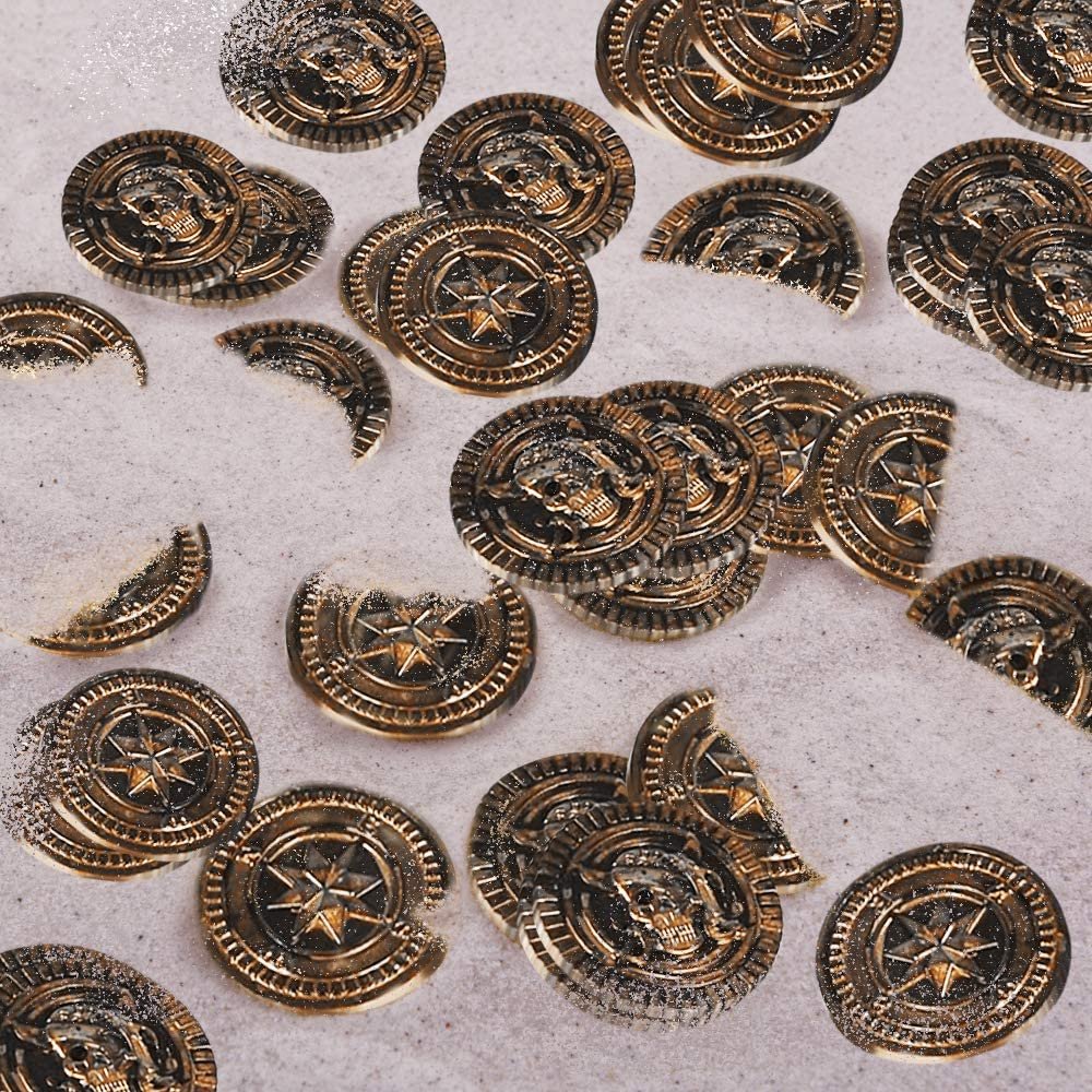 144 Plastic Pirate Coins, Ancient Pirate Booty, Treasure Chest Supplies, Birthday Party Decorations and Centerpiece Items, Treasure Hunt Toys for Kids, Pinata and Goodie Bag Fillers