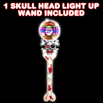 ArtCreativity Light Up Spinning Skull Wand, 14 Inch LED Spin Toy for Kids, Batteries Included, Great Idea for Boys and Girls, Pirate Birthday Party Favor, Carnival Prize