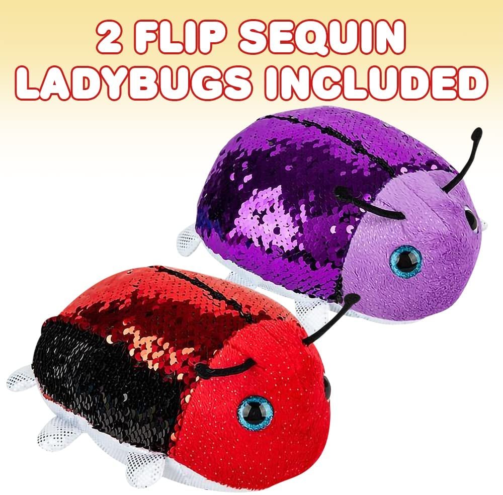 Flip Sequin Lady Bug Toys for Kids, Set of 2, Plush Lady Bugs with Color Changing Sequins, Party Supplies, Animal Birthday Favors for Boys and Girls, Cute Nursery Décor, 7.5"es