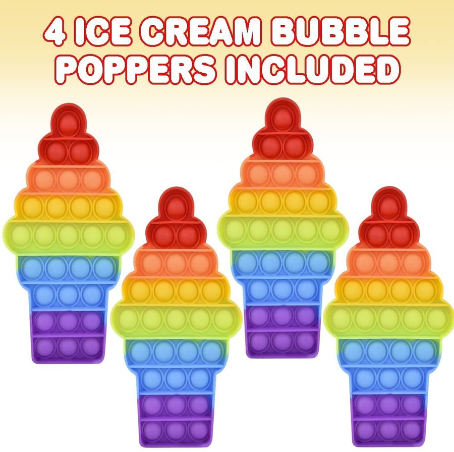 Rainbow Ice Cream Bubble Poppers, Set of 4, Pop It Sensory Fidget Toys, Stress Relief Toys for Boys & Girls, Silicone Push Pop Toys for Kids, Cool Birthday Party Favors