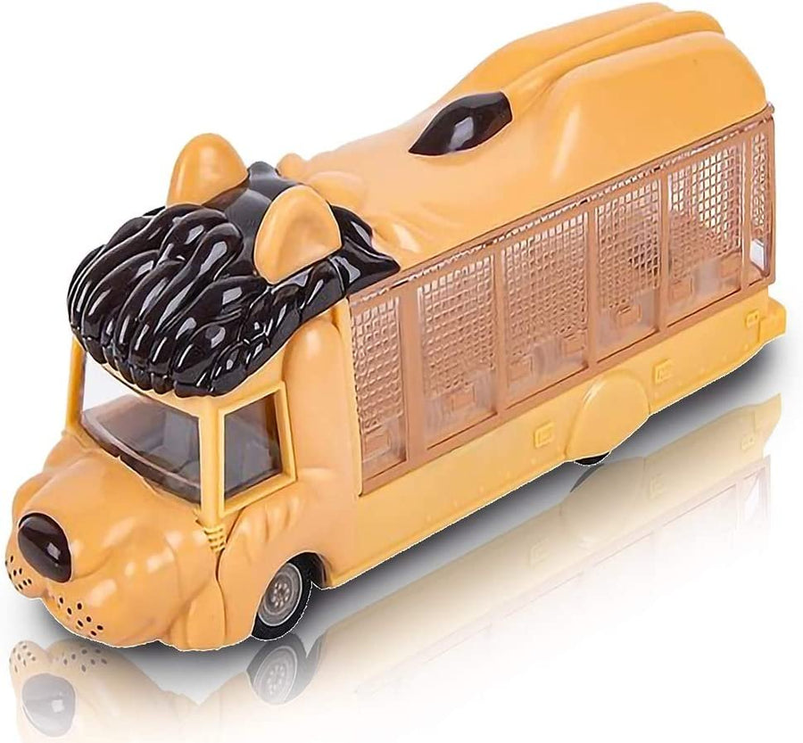 Pull Back Lion Safari Animal Bus for Kids, 7" Lion Design Bus with Pullback Mechanism, Durable Plastic Material, Safari Party Decorations, Best Birthday Gift for Boys and Girls