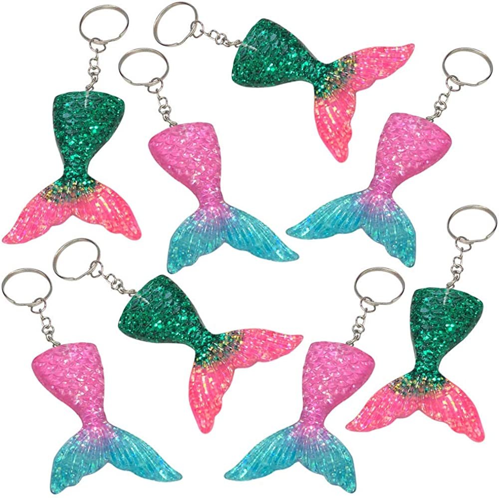 Mermaid Tail Keychains, Pack of 8, Mermaid Party Favors, Birthday Party Supplies, Goodie Bag Fillers, Prize for Boys and Girls