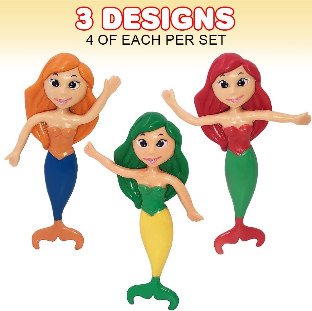 Bendable Mermaid Figures, Set of 12 Bendy Toys for Kids, Party Favors