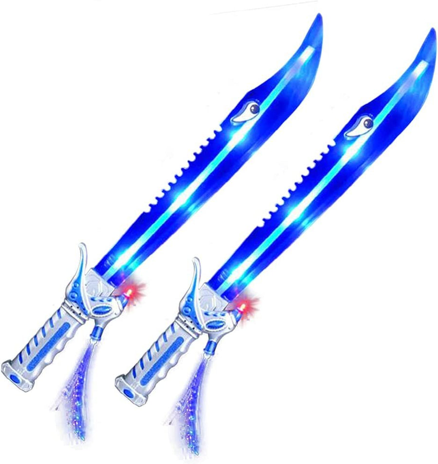 Fiber Optic Shark Sword with Cool LED & Sound Effects, Set of 2, 23.5" Toy Swords for Kids, Halloween Dress-Up Costume Accessories, Best Birthday Gift for Boys and Girls