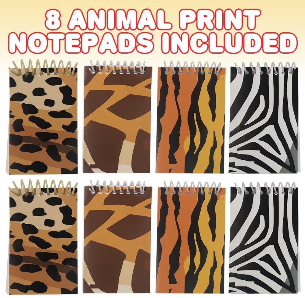Mini Animal Print Notebooks, Set of 8, Fun Theme Spiral Notepads, Cute Stationery Supplies for School and Office, Zoo-Themed Birthday Party Favors, Goodie Bag Fillers for Kids