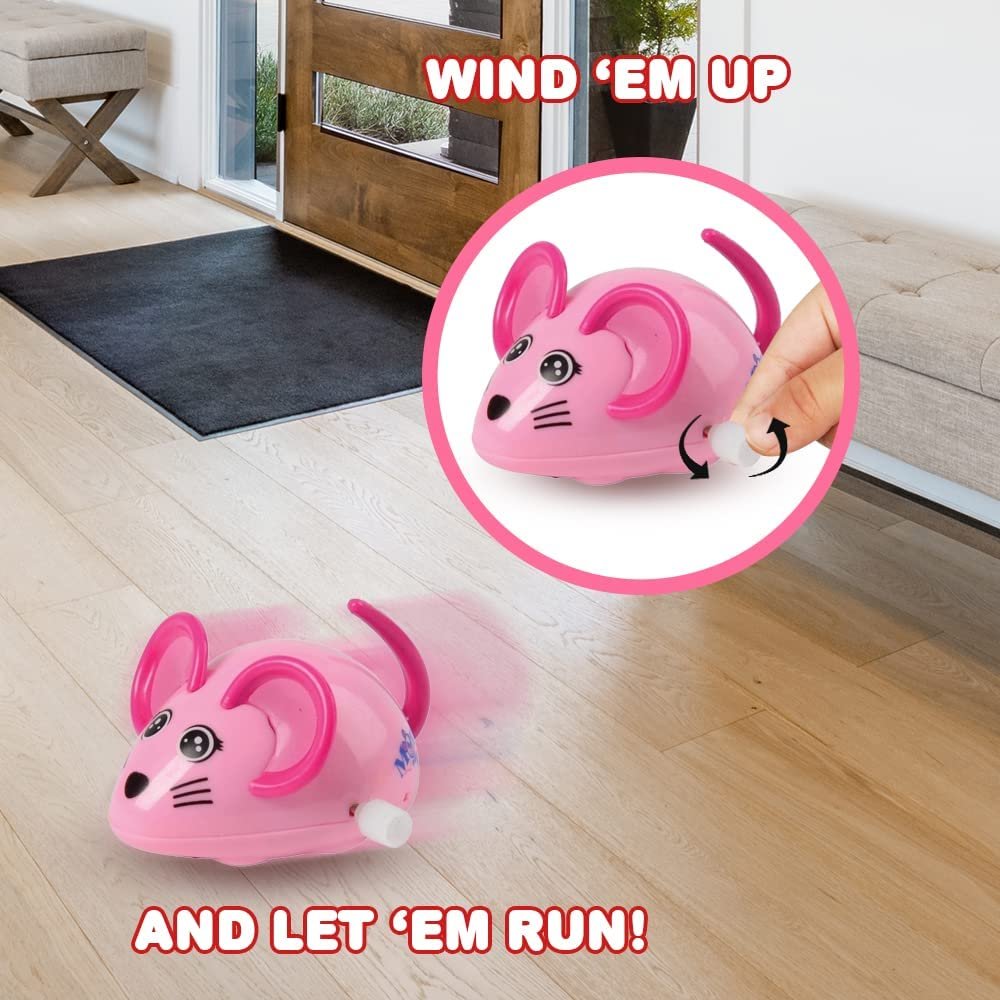 Wind Up Mice, Set of 12, Wind Up Mouse Toys for Kids in Assorted Colors, Wind Up Toys with Moving Tails and Wheels, Classic Birthday Party Favors, Gag Toys for Kids and Adults