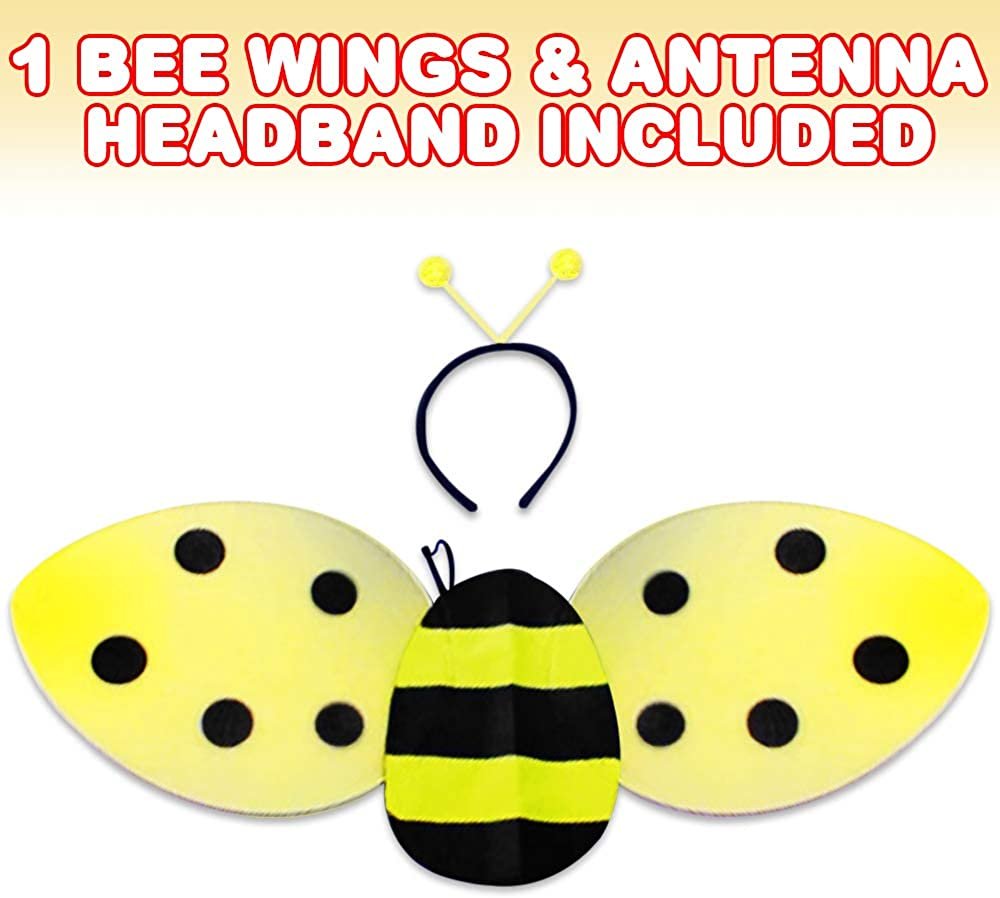 Bee Costume for Kids, Honeybee Costume Set with 1 Pair of Wings and Antenna Headband, Cute Halloween Costume for Girls and Boys, Fun Pretend Play Accessories, Black and Yellow