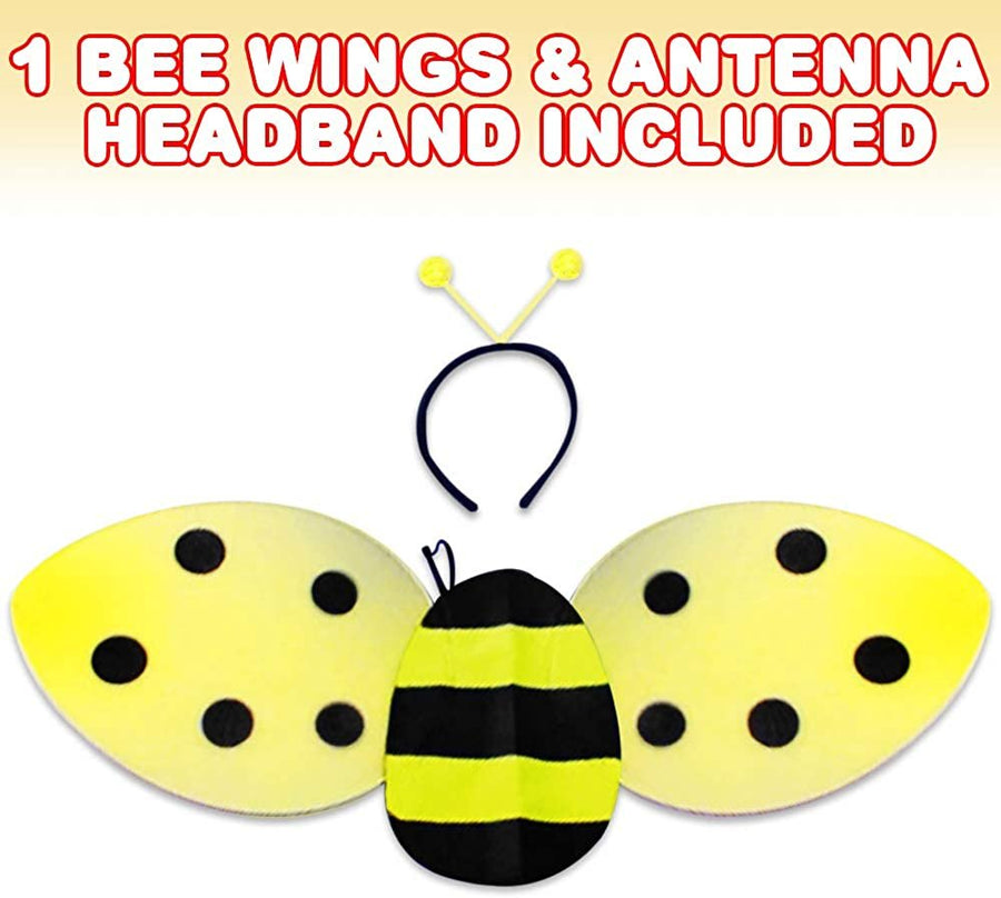 Bee Costume for Kids, Honeybee Costume Set with 1 Pair of Wings and Antenna Headband, Cute Halloween Costume for Girls and Boys, Fun Pretend Play Accessories, Black and Yellow