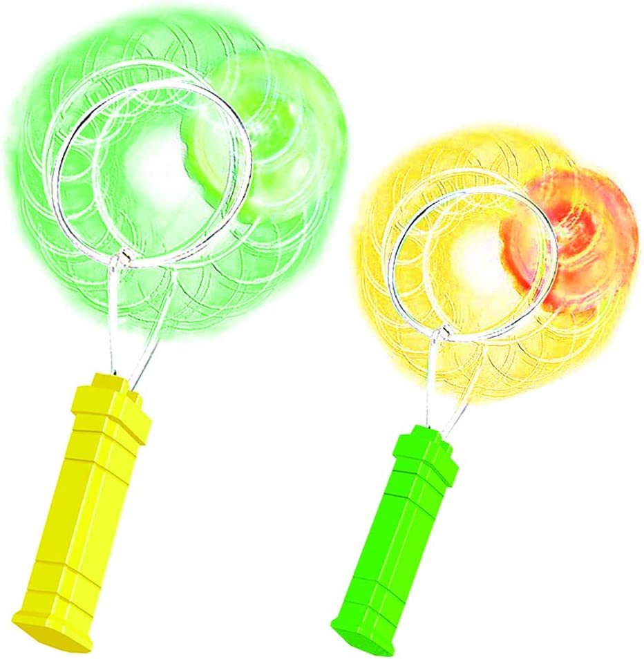 Retro Light Up Toys Set for Kids- Includes 2, 8" Gyro Wheels, Mesmerizing Spinning and Lighting Effects Design- Top Fun Gift for Boys and Girls