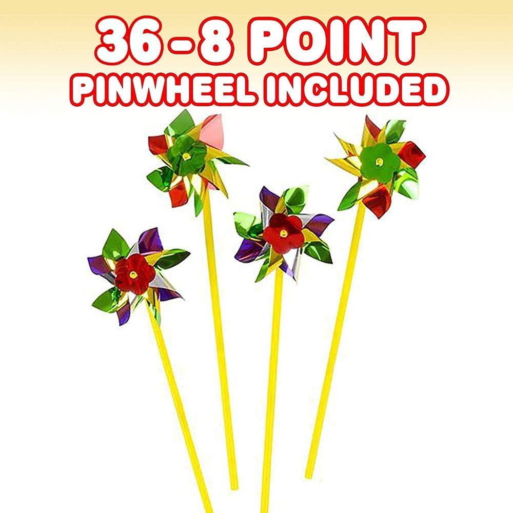 Rainbow Pinwheels - Pack of 36 - Assorted Colors Wind Spinners, Yard - Garden Windmills, Whirl Pinwheels for Party Favors and Outdoor Lawn Decorations