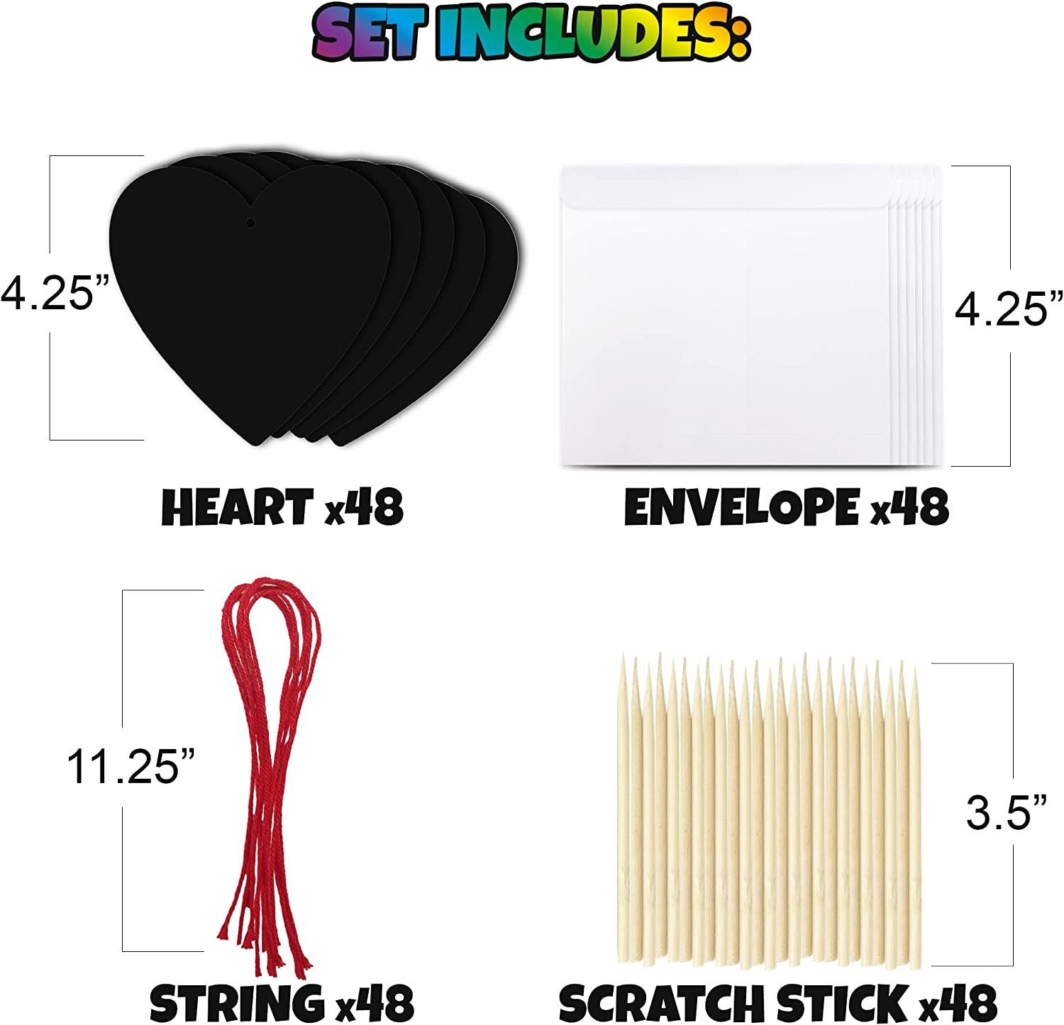 Scratch Off Valentine Cards for Kids, Ink-Free Hearts - Set of 48