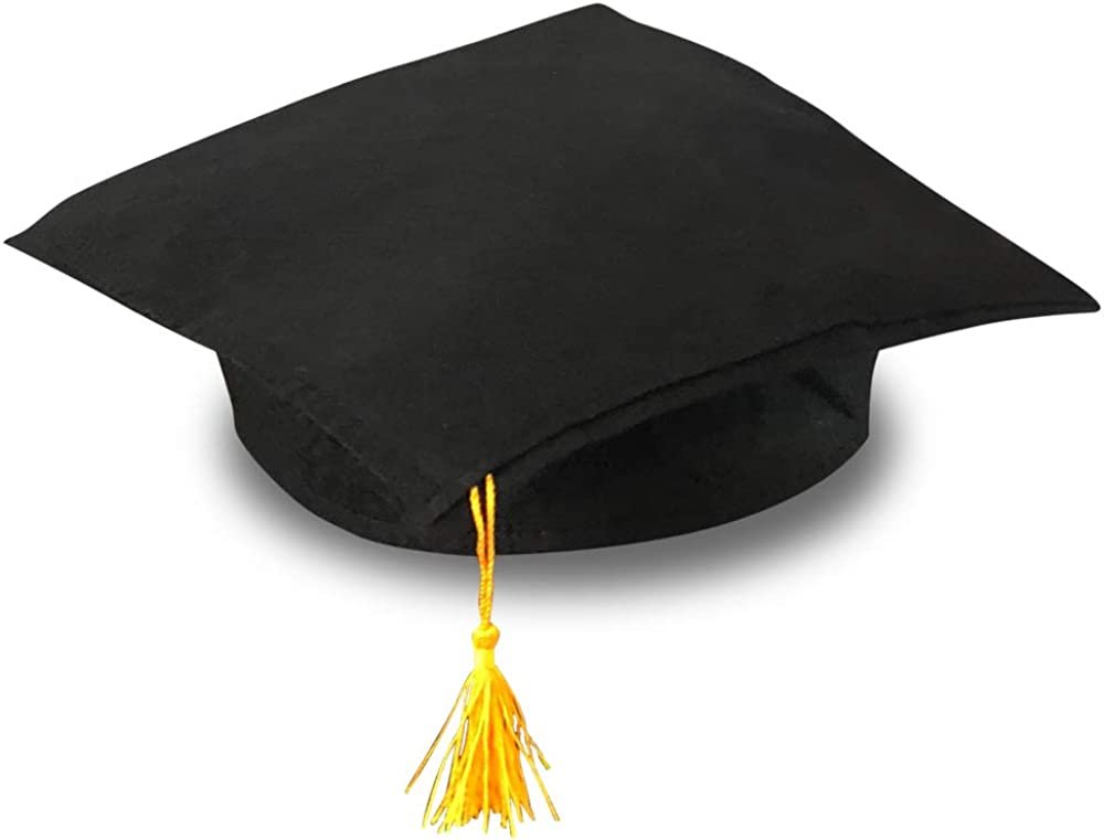 Black Graduation Caps for Kids, Pack of 12, Child-Size Grad Hats for Preschool, Kindergarten Boys, Girls, Children, Comfortable Felt Graduation Caps with Yellow Tassels