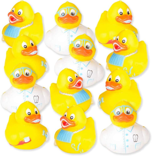 ArtCreativity 2 Inch Dental Rubber Duckies, Pack of 12, Cute Duck Bath Tub Pool Toys in Assorted Styles, Fun Decorations, Carnival Supplies, Party Favor, Dental Treasure Toys