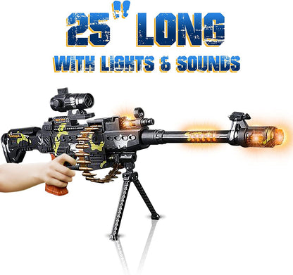 Toy Machine Gun with Scope, Stand and Carrying Strap by ArtCreativity - Flashing Lights, Sounds and Unique Revolving Rounds - Thrilling 25 Inch Submachine Gun Toy - Great Gift Idea for Boys and Girls