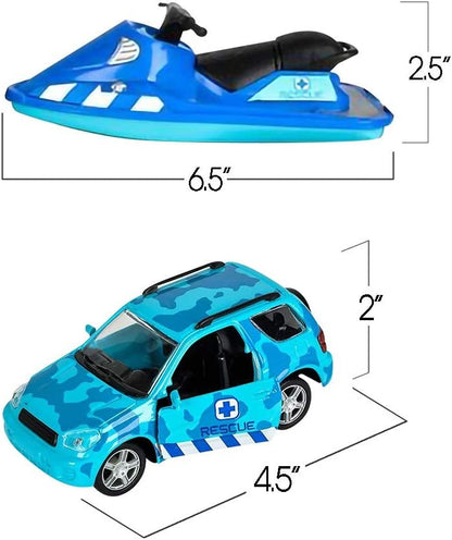 ArtCreativity SUV Toy Car and Jet Ski Playset for Boys and Girls, Interactive Ocean Rescue Play Set with Detachable Jet Ski and Opening Doors on 4 x 4 Toy Truck, Best Birthday Gift for Kids