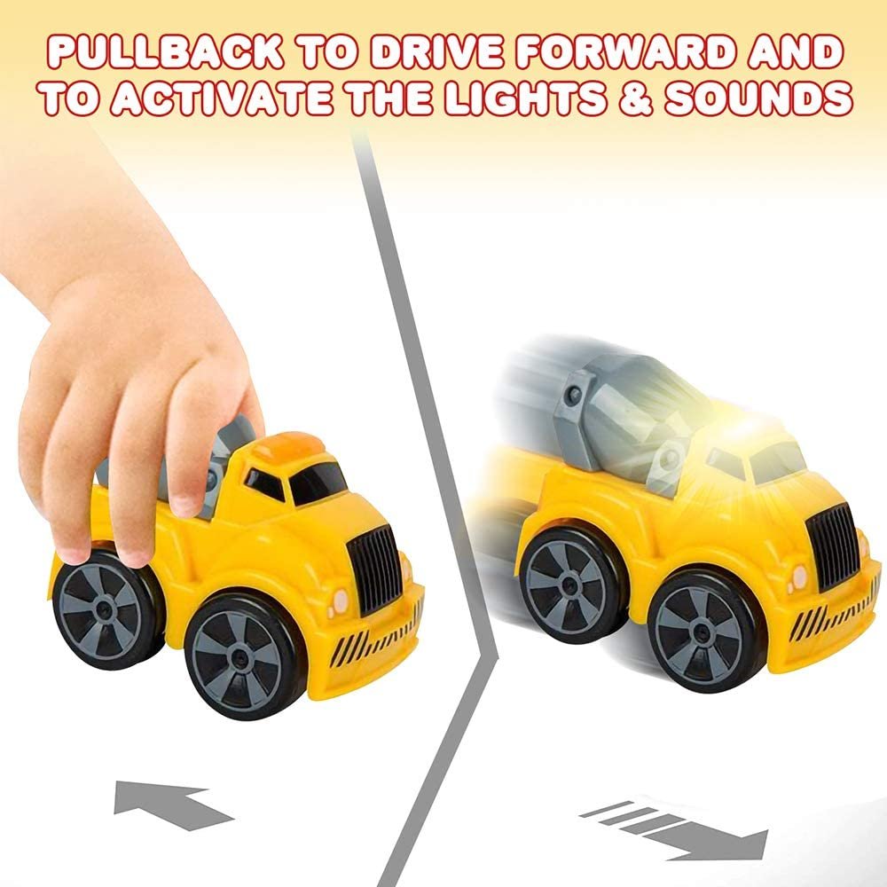 3.5" Pull Back Construction Vehicle Set with Lights & Sound, Set of 3, Includes Mini Dump Truck, Tow Truck, and Concrete Mixer, Best Gift for Kids, Party Favors for Boys and Girls