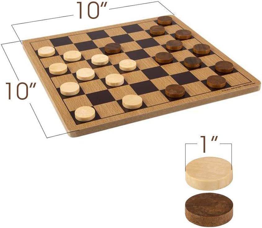 Gamie Wooden Checkers Board Game, Wood Family Board Game for Game Night, Indoor Fun and Parties, Develops Logical Thinking and Strategy, Best Gift Idea for Kids
