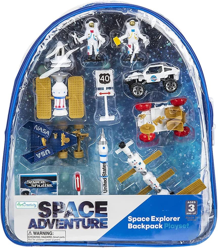 Space Toys Set for Kids, 13-Piece Set with Bag and Assorted Astronaut Toys, Outer Space Backpack for Boys and Girls, Space Shuttle Toys Set for Hours of Imagination