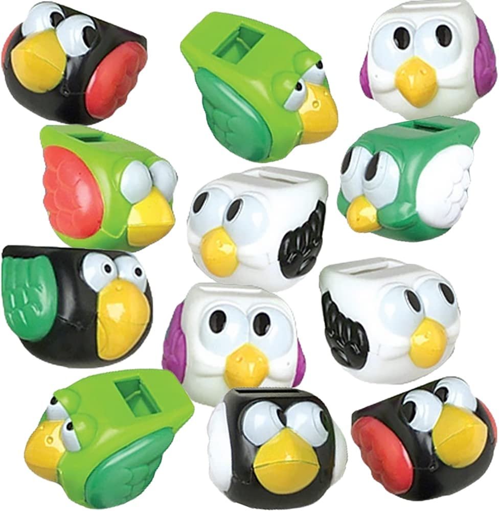 Bird Whistles for Kids, Set of 12, Noisemaker Toys for Kids with Funny Bird Faces, Great as Kids Birthday Party Favors, Goodie Bag Fillers, and Pinata Stuffers, Assorted Styles