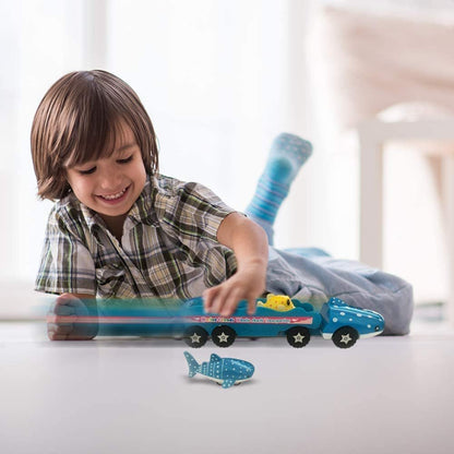 ArtCreativity Friction Whale Shark Car Carrier with Detachable Transporter and Fish Cars, Aquatic-Themed Toy Cars for Kids, Push n Go Truck Toy, Great Birthday Gift for Boys and Girls