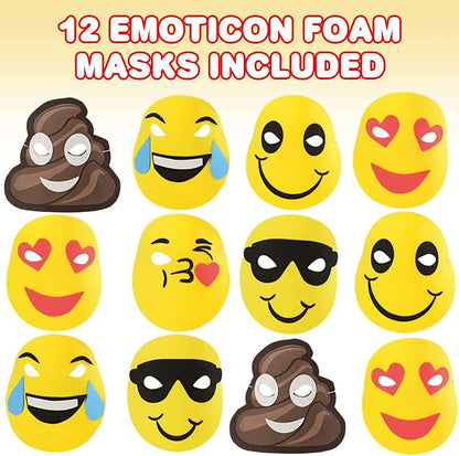 ArtCreativity Emoticon Foam Masks for Kids, Set of 12, Assorted Vibrant Emoticon Designs, Emoticon Birthday Party Supplies and Favors, Teacher Rewards and Classroom Incentives