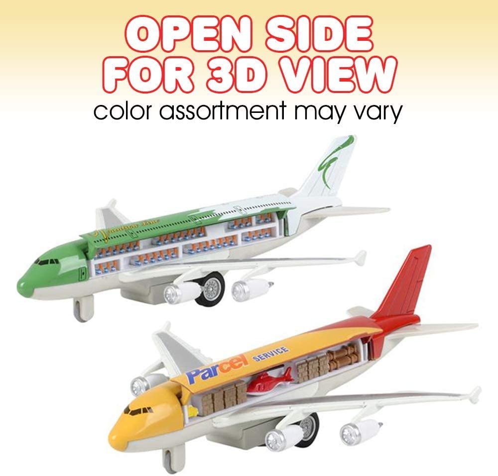 Diecast Pullback Super Jumbo Airplanes with 3D Anatomy View, Set of 2, Diecast Metal Cargo and Passenger Airplane Toys for Kids, Aviation Themed Party Decorations, Best Birthday Gift
