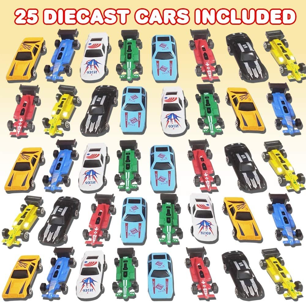 25 Pc-Diecast-Toy Car Set, Durable-Diecast-Mini Racers in Assorted Designs, Cool Birthday Party Favors for Kids, Best Birthday Gift for Boys and Girls