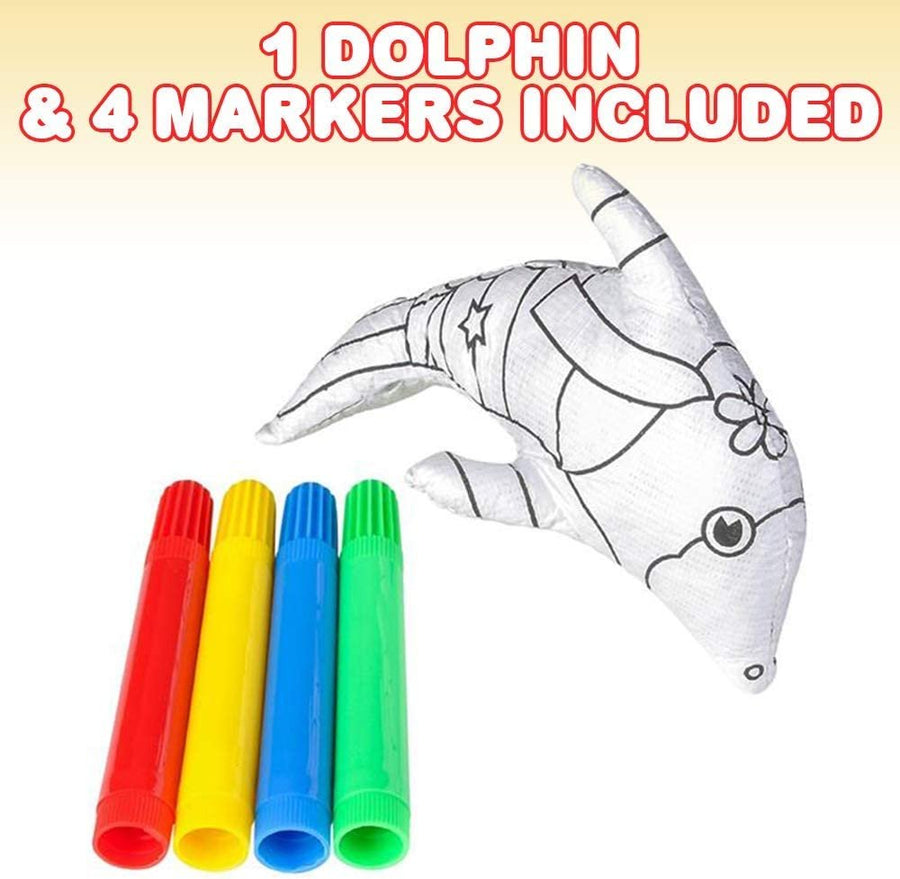 Dolphin Color-A-Pal, Art Activity Set for Kids with 1 Dolphin Stuffed Toy and 4 Washable Magic Markers, Teaches Colors and Improves Creativity, Best Coloring Art Gift for Boys & Girls