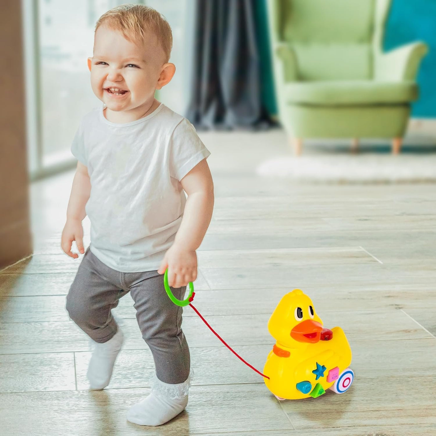 Musical Walking Duck Pull Toy - Yellow Duck Toy for Kids - Toddler Pull Toy Duck with Lights, Animal Sounds, and Music - Helps Teach Colors, Sounds, and Shapes - Gift for Kids 3 and Up