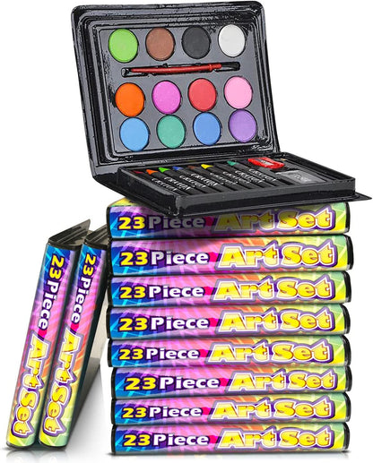 ArtCreativity Mini Art Sets for Kids - Pack of 12-23-Piece Kits with Watercolors, Crayons, Paint Brush and More - Fun Art Supplies, Party Favors for Girls and Boys, Goody Bag Fillers, Carnival Prize