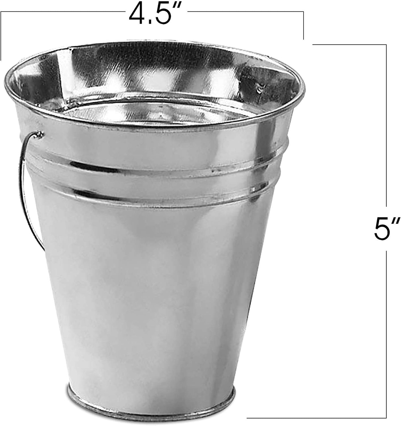 Large Galvanized Metal Buckets with Handles, Set of 24, 5