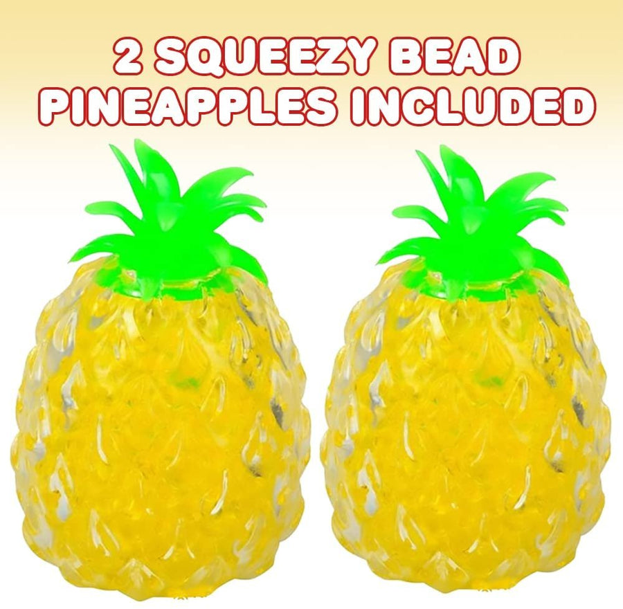 Squeezy Pineapple Toys Filled with Water Beads, Set of 2, Cute Stress Relief Sensory Toys for Boys and Girls, Fun Birthday Party Favors and Goodie Bag Fillers for Kids