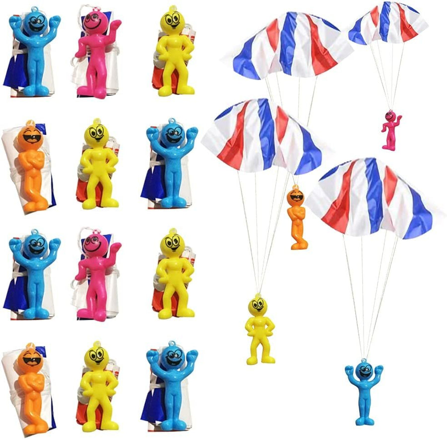 Mini Paratroopers with Parachutes, Bulk Pack of 36, Parachute Smile Figurines in Assorted Colors, Durable Plastic Guys Playset, Fun Parachute Party Favors, Goodie Bag Fillers for Kids