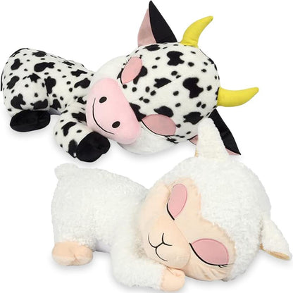ArtCreativity Dozy Cow and Sheep, Includes 1 Cow Stuffed Animal and 1 Sheep Stuffed Animal, Cute Plush Toys for Kids with an Adorable Sleepy Design, Great as Baby Nursery Decorations, 11 Inches Long
