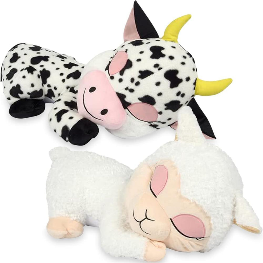 Dozy Cow and Sheep, Includes 1 Cow Stuffed Animal and 1 Sheep Stuffed Animal, Cute Plush Toys for Kids with an Adorable Sleepy Design, Great as Baby Nursery Decorations, 11"es Long