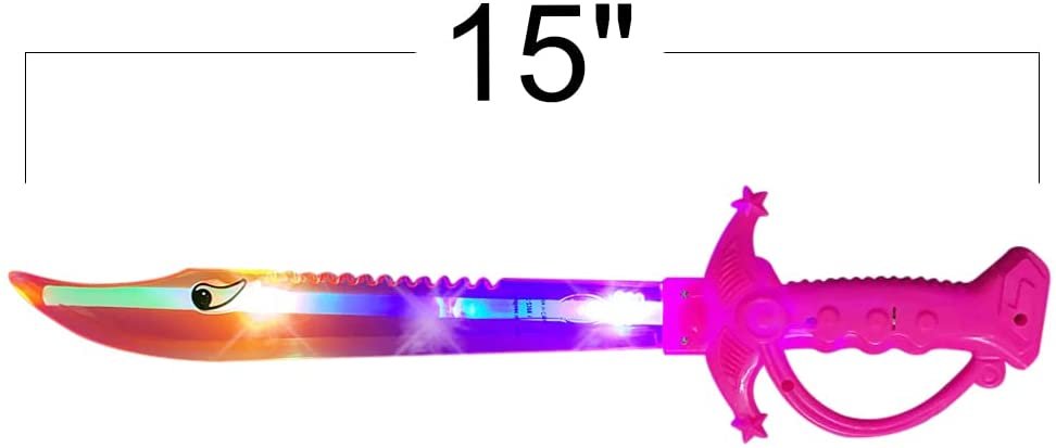 Light Up Pink Shark Swords for Kids, Set of 2, 15" Toy Sword with Flashing LED Lights, Halloween Dress-Up Costume Accessories, Great Birthday Gift for Boys and Girls