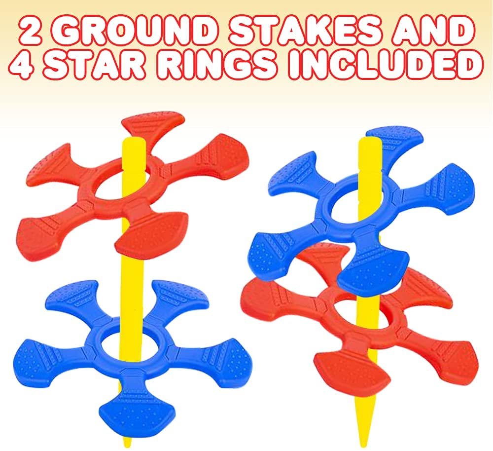 Gamie Ring Toss Game for Kids, Set Includes 2 Stakes and 4 Star Rings, Classic Outdoor Games for Adults and Family, Lawn, Backyard, and Beach Games for Boys and Girls