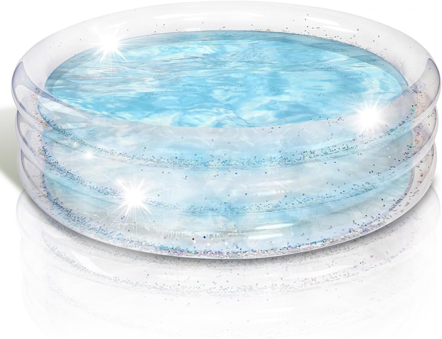 Sparkly Inflatable Kiddie Pool for Kids - 3 Levels - Transparent Blow Up Kiddie Pool with Silver Glitter and Cushioned Bottom, Easy to Inflate Small Kiddie Pools for Backyard