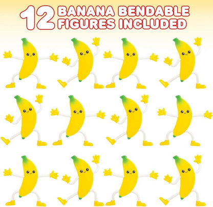 ArtCreativity Bendable Banana Figures, Set of 12 Novelty Fruit Shaped Bendy Figurines, Stress Relief Fidget Toys for Kids, Birthday Party Favors, Goodie Bag Stuffers, Piñata Fillers for Boys and Girls