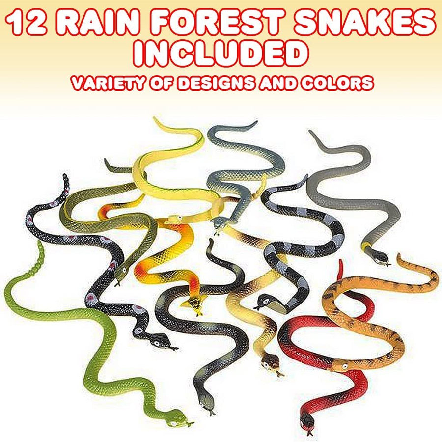 ArtCreativity Realistic Rainforest Rubber Snake Toys, Pack of 12, 8 Inches Long, Real Look Scales, Reptile Birthday Party Favors, Fake Prank Prop, Gift Idea for Boys and Girls