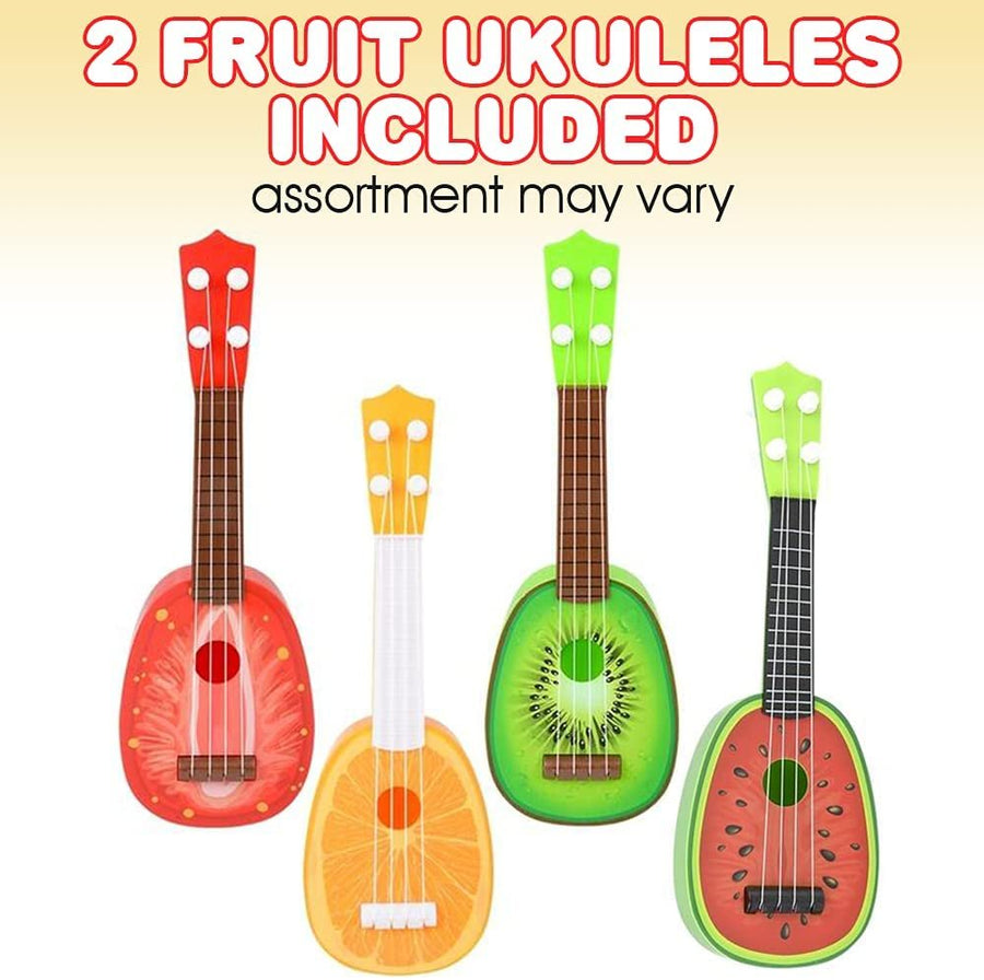 Fruit Ukuleles for Kids, Set of 2, Fruit Mini Plastic Guitars in Colorful Fruity Designs, Music Instrument Ukuleles for Kids, Decorations for Summer and Luau Parties