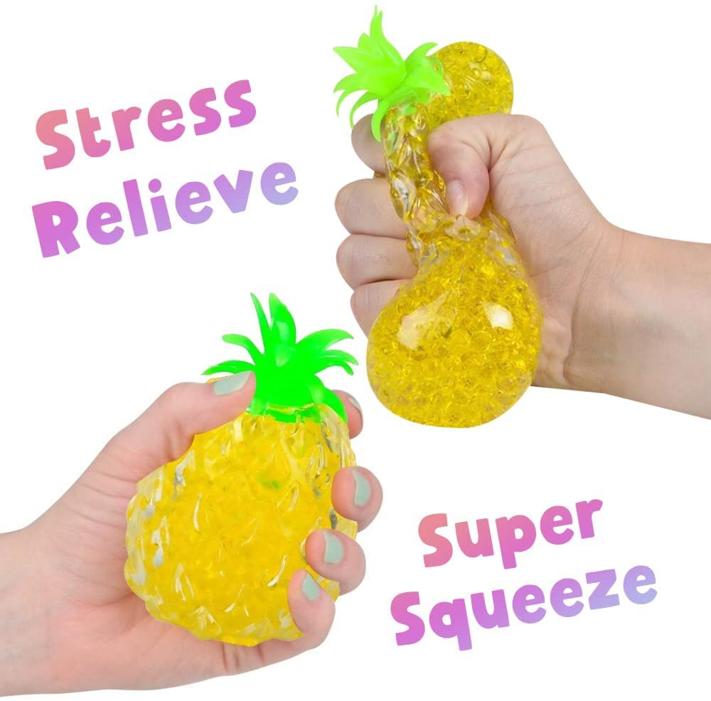 Squeezy Pineapple Toys Filled with Water Beads, Set of 2, Cute Stress Relief Sensory Toys for Boys and Girls, Fun Birthday Party Favors and Goodie Bag Fillers for Kids
