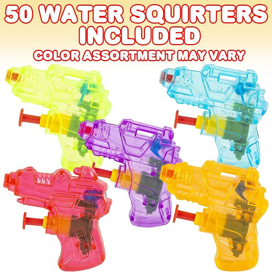 Water Squirter Assortment for Kids, Bulk Pack of 50, Mini 3" Blaster Toys for Swimming Pool, Beach, and Outdoor Summer Fun, Cool Birthday Party Favors for Boys and Girls