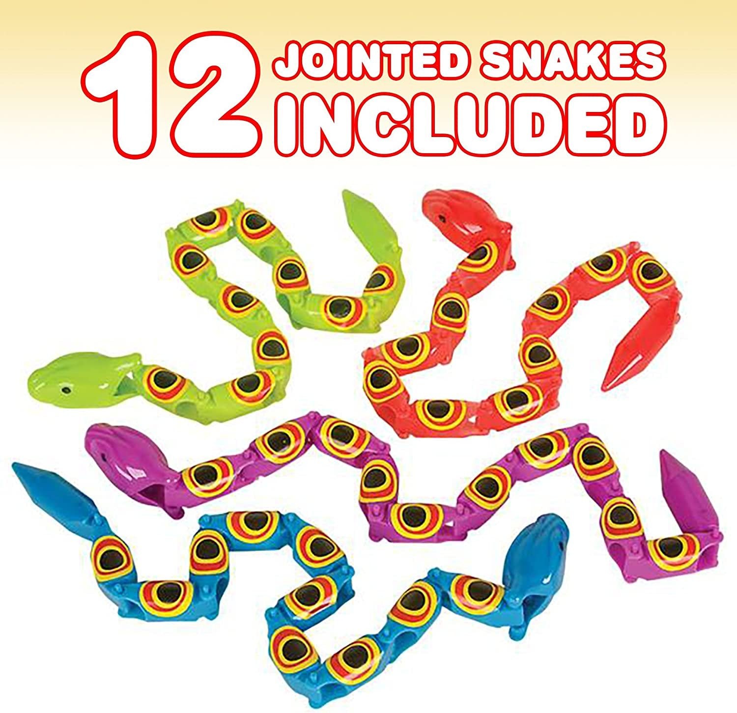 Jointed Snake Toys Set of 12 - 15" Long Plastic Snakes with Joining Pieces - Great Party Favor - Fidget Toy for Kids, Gift Idea for Boys and Girls, Carnival Prize - Sensory Toy