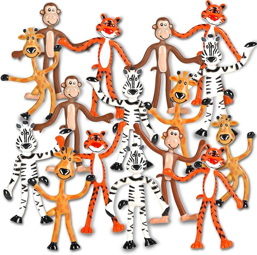 Bendable Zoo Animals, Set of 12 Flexible Animal Figures, Birthday Party Favors for Boys and Girls, Stress Relief Fidget Toys for Kids and Adults, Goody Bag Stuffers, Piñata Fillers